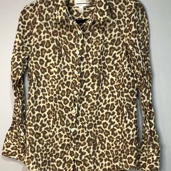 J Crew Womens Perfect Button Down Shirt Leopard Animal Print Beige Brown - Picture 7 of 12
